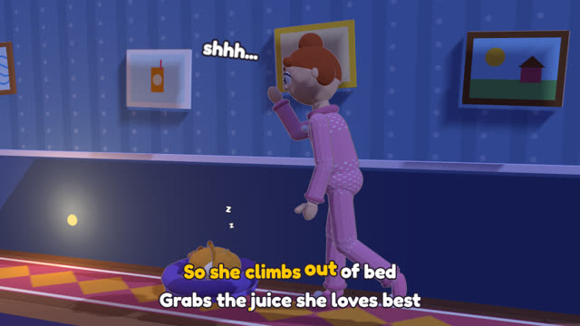 Mom tiptoes down the hall past the sleeping cat, in the 3D version